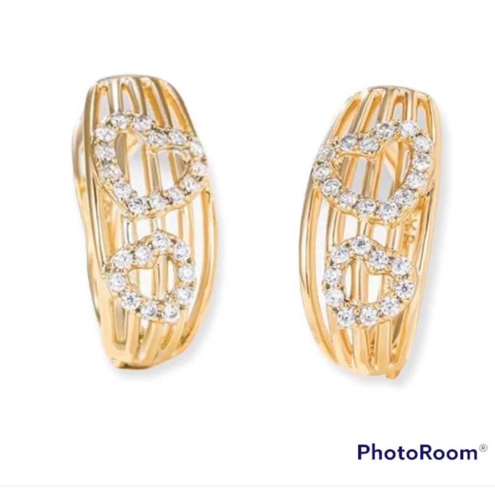 Gold and Heart Rhinestone Mini Hoops